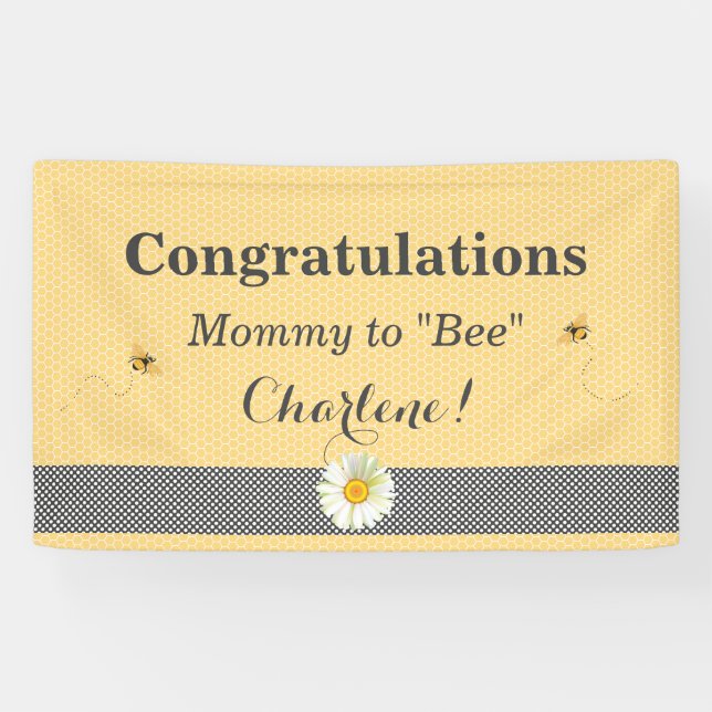 Bee Theme Honeycomb Gold & Gray Polka Dot Banner (Horizontal)