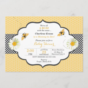 Bee Theme Honeycomb Gold & Gray Polka Dot Invitation