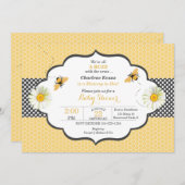 Bee Theme Honeycomb Gold & Gray Polka Dot Invitation (Front/Back)