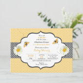 Bee Theme Honeycomb Gold & Gray Polka Dot Invitation (Standing Front)