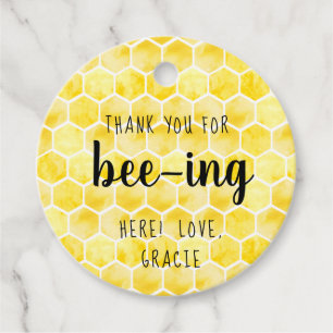 Bee Theme Thanks for Bee-ing Here Yellow and black Favor Tags