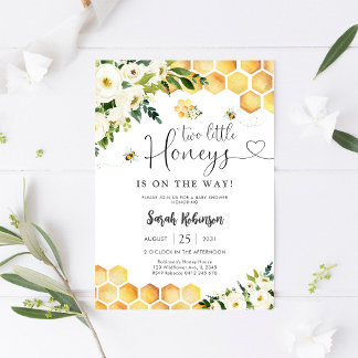Bee Theme Twin Baby Shower Invitation