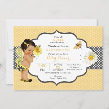 Bee Theme Yellow Gold Dot Baby Girl  Invitation by nawnibelles at Zazzle