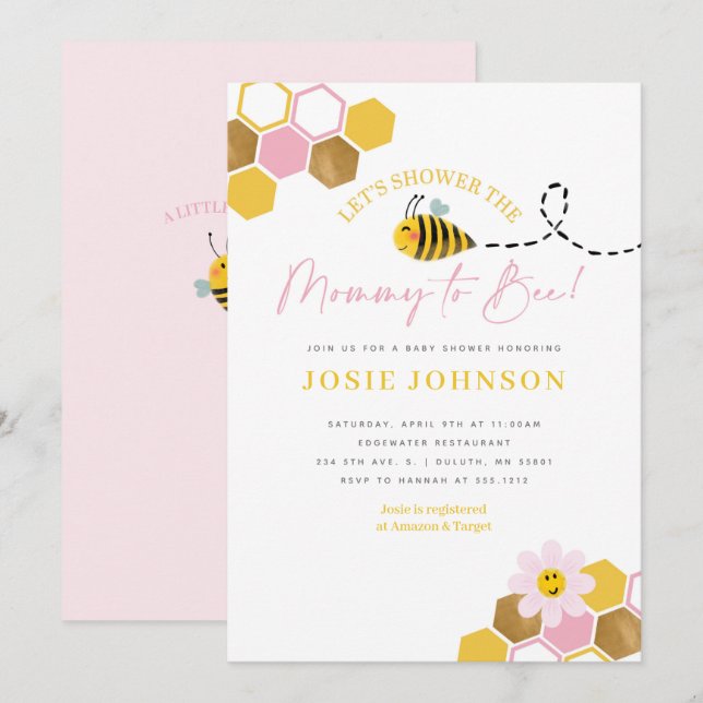 Bee Themed Baby Shower Invitation (Front/Back)