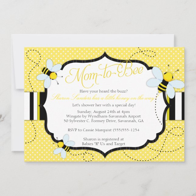 BEE THEMED - Baby Shower Invitation - Mom to "Bee" (Front)