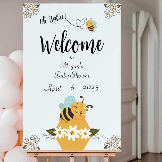 Bee Themed Baby Shower Welcome Sign (Editable Cute Bee Themed Baby Shower Welcome Sign with adorable bees and daisy design.)