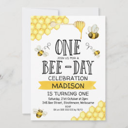 Bee Themed Bee-Day First Birthday Invitation