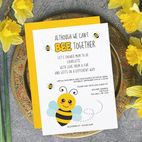 Bee Themed  Cant Be Together Baby Shower by Mail Invitation