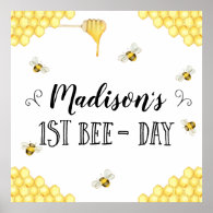 Bee Themed First Bee-Day Birthday Party Poster