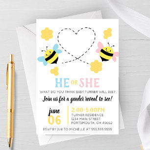 Bee Themed Gender Reveal Party Invitation