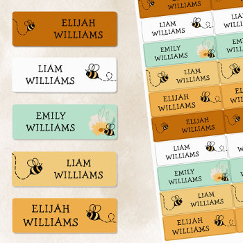 Bee Themed Honey And Green Kids Waterproof Kids' Labels by darlingandmay at Zazzle