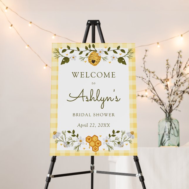Bee Themed Plaid Bridal Shower Welcome Sign (In Situ (Stand))