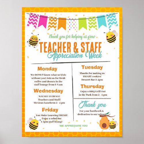 Bee themed Teacher Appreciation Week template Poster