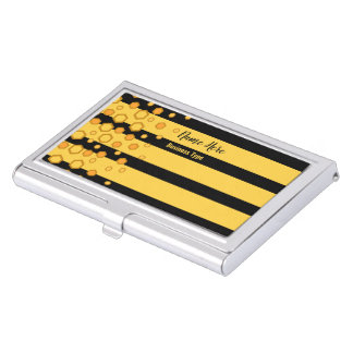 Bee Themed Yellow and Black Pattern, Custom Name Business Card Case