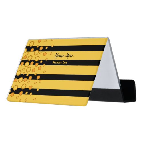 Bee Themed Yellow and Black Stripes Custom Name Desk Business Card Holder