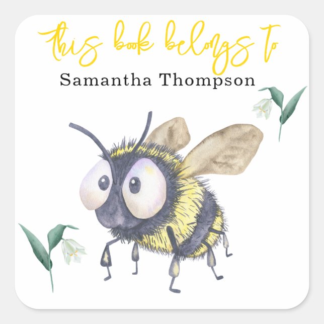 Bee - this book belongs to square sticker (Front)