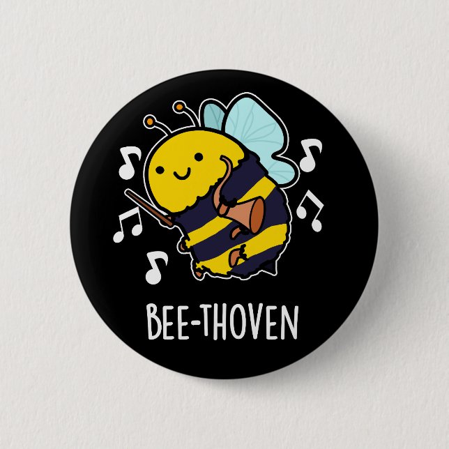 Bee-thoven Funny Music Bee Pun Dark BG Button (Front)