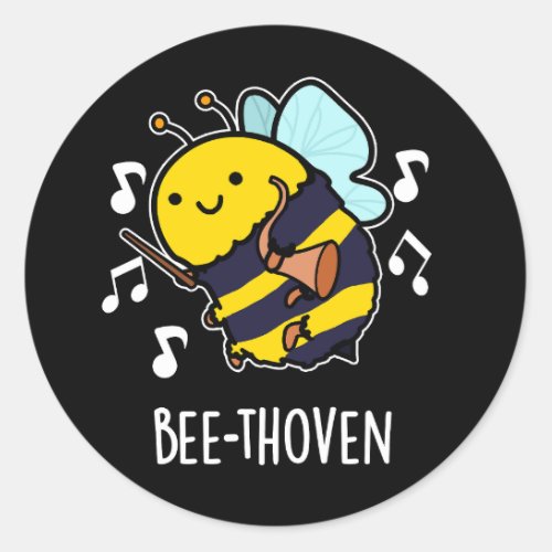 Bee_thoven Funny Music Bee Pun Dark BG Classic Round Sticker