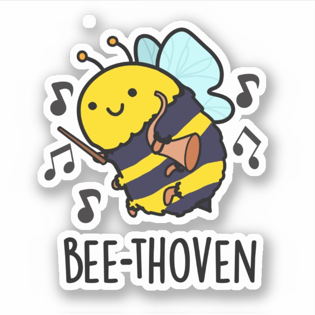 Bee-thoven Funny Music Bee Pun  Sticker (Front)