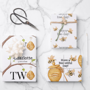 Bee Turning Two Birthday Gift Wrapping Paper Sheets