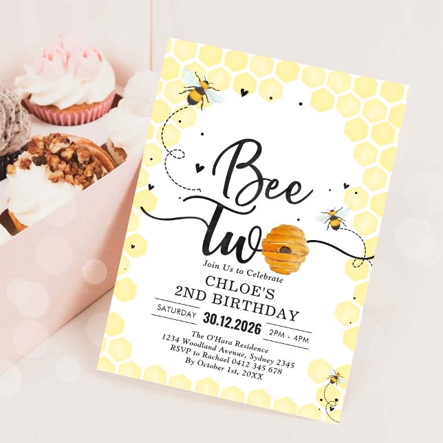 Bee Two Honey Bee 2nd Birthday Invitation (Creator Uploaded)