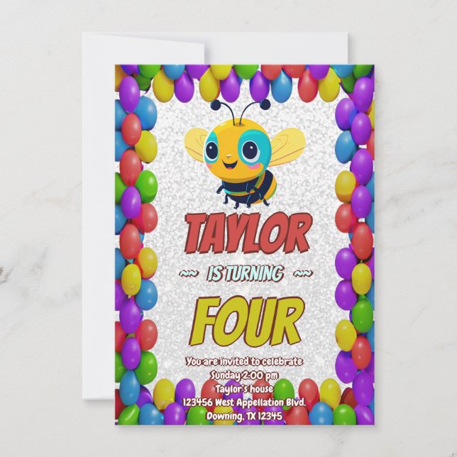Bee Unique Personalized Birthday Invite Kids (Front)