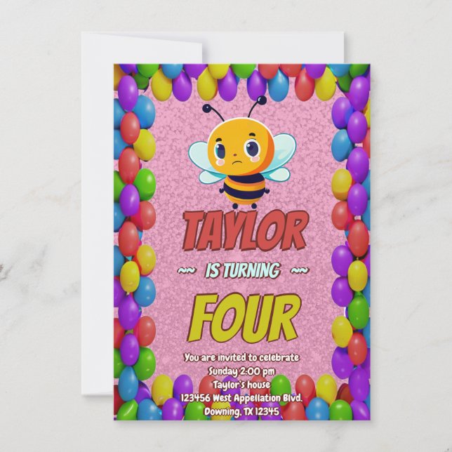 Bee Unique Personalized Birthday Invite Kids (Front)