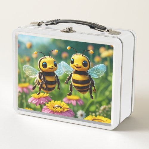 Bee_utiful Bites Chibi Bees 4D Photographic Kids Metal Lunch Box