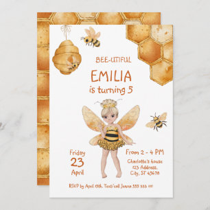 Bee-Utiful Girly Honey Bee 5th Birthday Party Invitation