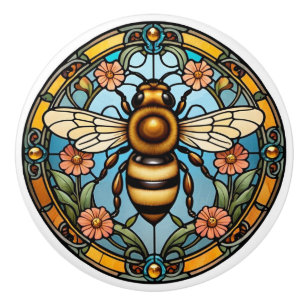 Bee-utiful Stained Glass Honeybee  Ceramic Knob