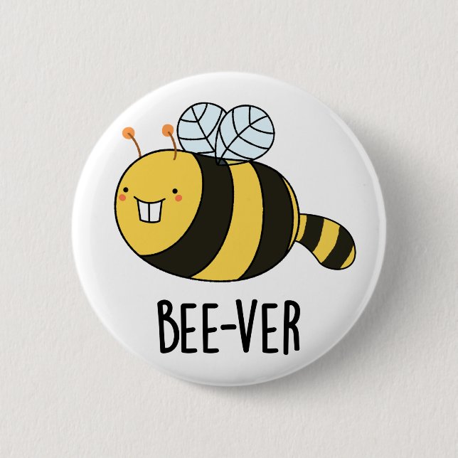 Bee-ver Funny Animal Beaver Bee Pun  Button (Front)