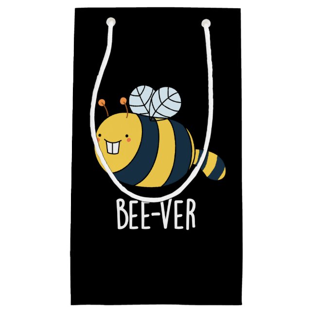 Bee-ver Funny Animal Beaver Bee Pun Dark BG Small Gift Bag (Front)