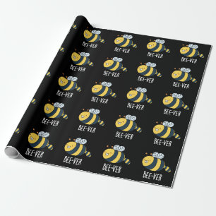 Bee-ver Funny Animal Beaver Bee Pun Dark BG Wrapping Paper