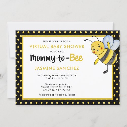 Bee Virtual Baby Shower Mommy_to_be Watercolor Invitation