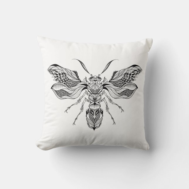 Bee-Wasp Tattoo Throw Pillow (Front)