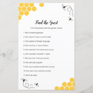 Bee Watercolor Find the Guest game