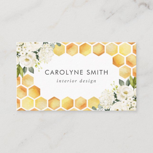 Bee Watercolor Floral Business Card (Front)