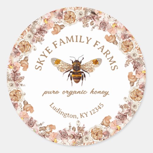 Bee Watercolor Floral Organic Honey Classic Round Sticker