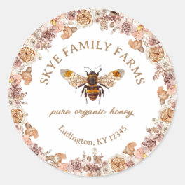 Bee Watercolor Floral Organic Honey Classic Round Sticker