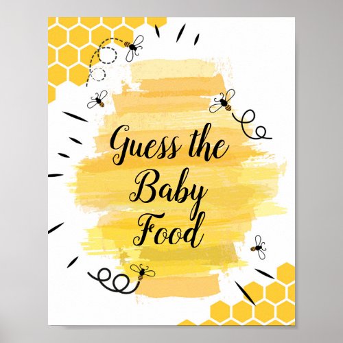 Bee Watercolor Guess the Baby Food Sign