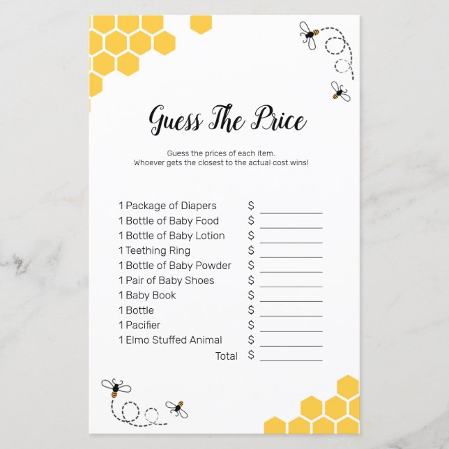 Bee Watercolor guess the price Game (Front)