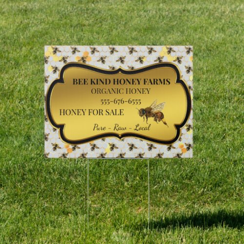 Bee Watercolor Honey Farm  For Sale Gold Sign