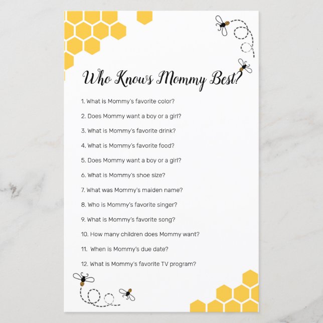Bee Watercolor Who Knows Mommy Best Game (Front)