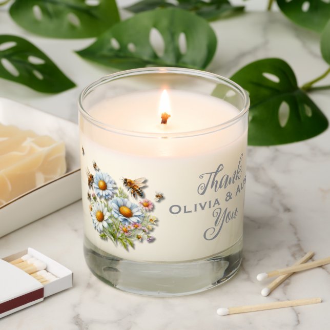 Bee Watercolor Wildflowers Scented Candle (Lit)