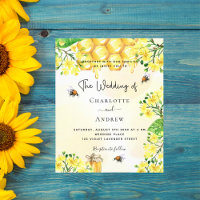 Bee wedding yellow florals budget invitation