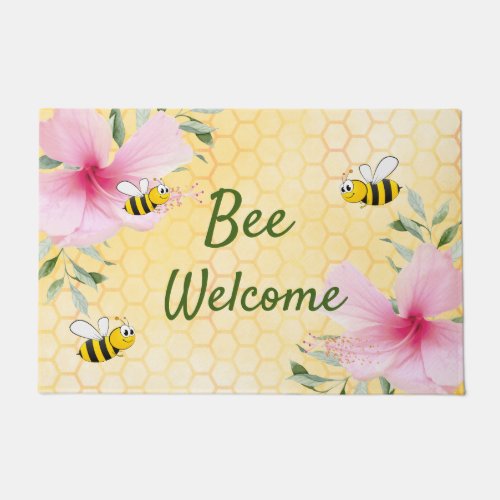 Bee Welcome bumble bees yellow honeycomb Doormat