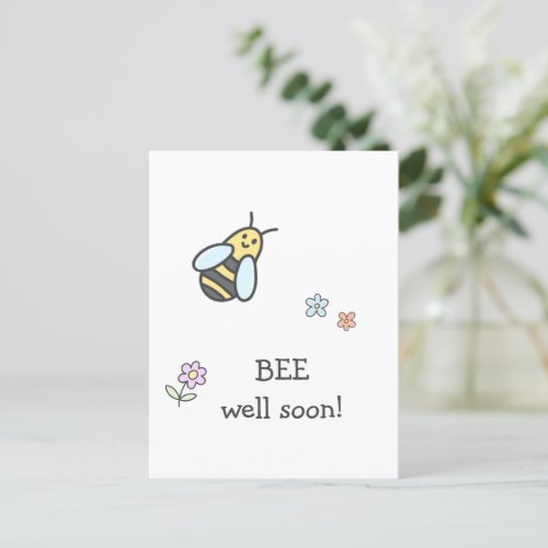 BEE well soon Cute Flowers and Bee Get Well Postcard