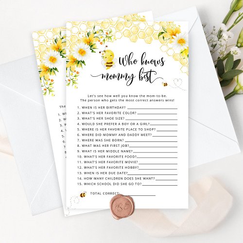 Bee Who knows mommy best baby shower game