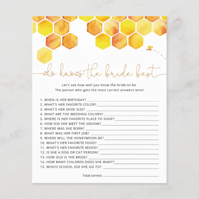 Bee who knows the bride best game zazzle