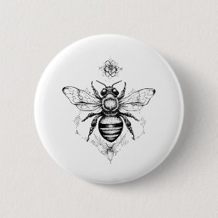 Bee Wild Animal Nature Illustration Art Tattoo Button